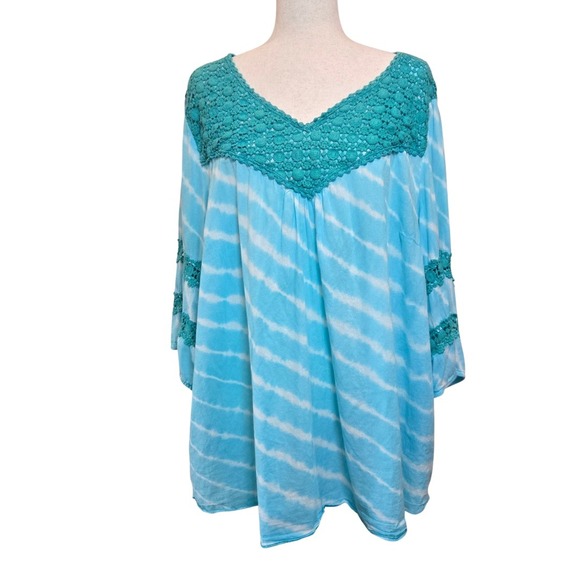 Liz & Me Catherines Womens 3X‎ Tie Dye Crochet Trim Tunic Top Boho Beach Y2K - Picture 1 of 6